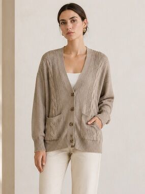 Minnie Rose Oversized Cardigan Cotton Cashmere Neutral Brown Sugar Size One Size